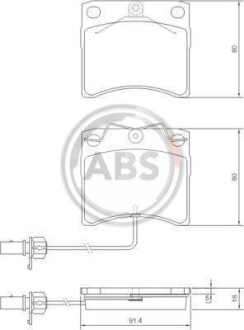 Тормозные колодки пер. T4 90-03 (TRW) (з датчиком) (91,4x80x18) A.B.S. 37144