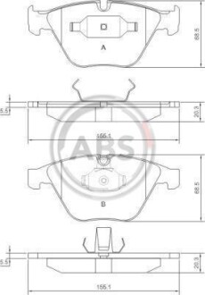 Гальмівні колодки пер. BMW 5(E60)/7(E65) 02-10 (ATE) (155,1x68,5x20,3) A.B.S. 37346