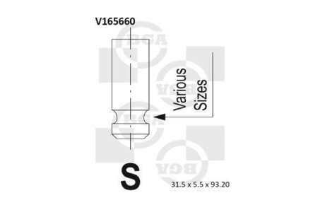 Клапан впуск. ACCENT/i30/CEED/SPORTAGE/RIO/SOUL 1.4-1.6D 06- BGA V165660