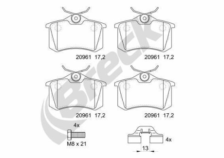 Комплект гальмівних колодок BRECK 20961 10 704 00