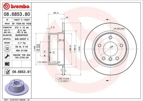 Тормозной диск BREMBO 08.6853.81