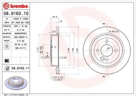 Тормозной диск BREMBO 08.9163.10