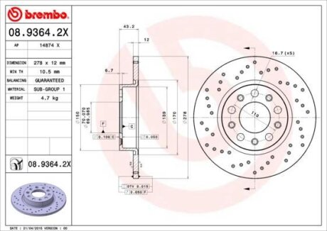 Гальмівний диск BREMBO 0893642X