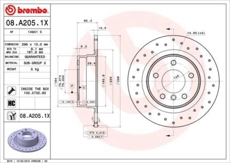 Тормозной диск BREMBO 08.A205.1X