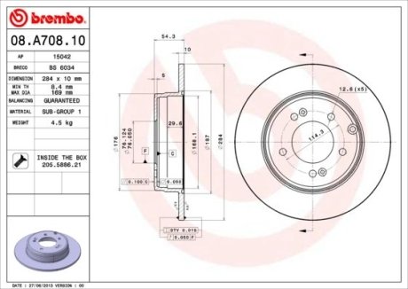 Диск тормозной BREMBO 08.A708.11