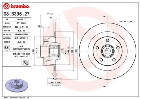 Тормозной диск с подшипником BREMBO 08B39627