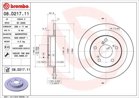 Тормозной диск BREMBO 08.D217.11