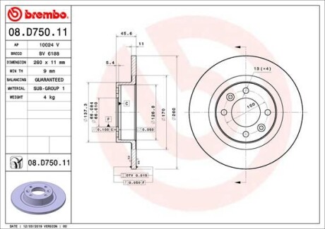 Тормозной диск BREMBO 08.D750.11