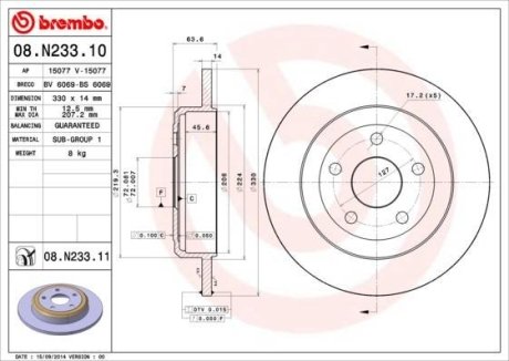 Диск тормозной BREMBO 08.N233.11