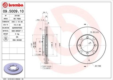 Диск тормозной BREMBO 09.5009.10