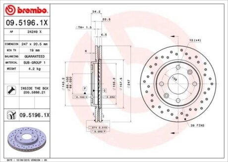 Гальмівний диск BREMBO 0951961X