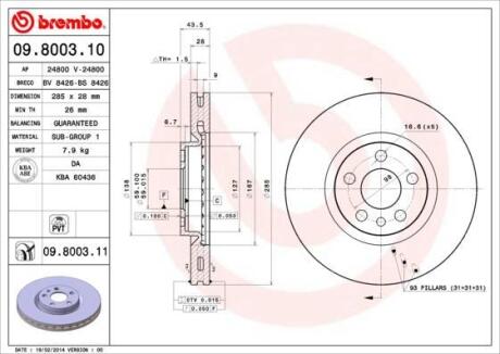 Гальмівний диск п./з. Jumpy I/Scudo/Expert 94- (285x44mm) BREMBO 09.8003.11
