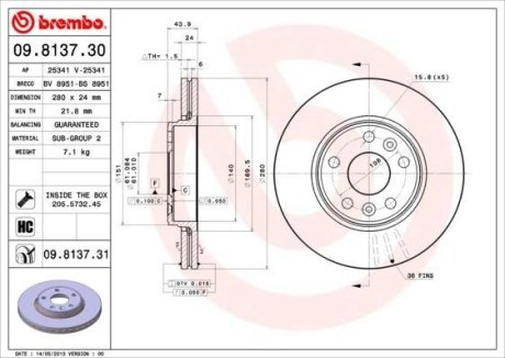 Тормозной диск BREMBO 09.8137.31