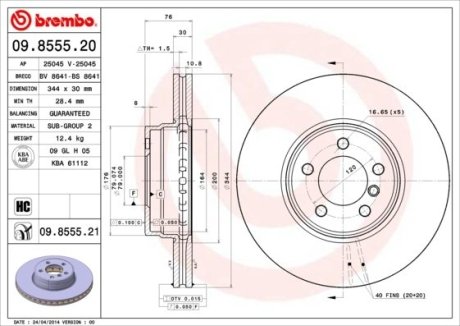 Диск тормозной BREMBO 09.8555.21