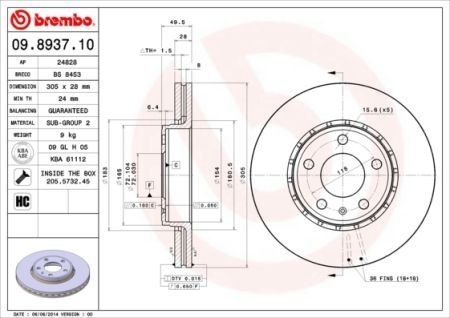 Диск гальмівний BREMBO 09.8937.11