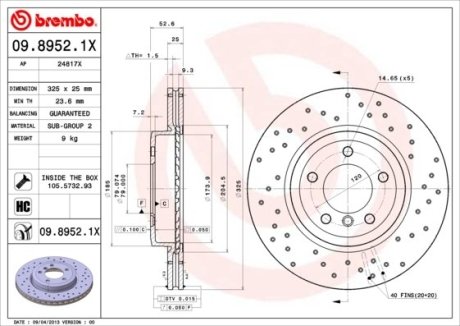 Диск тормозной BREMBO 09.8952.1X