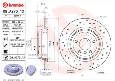 Диск тормозной BREMBO 09.A270.1X