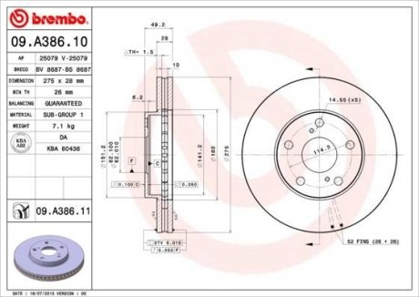 Тормозной диск BREMBO 09.A386.11