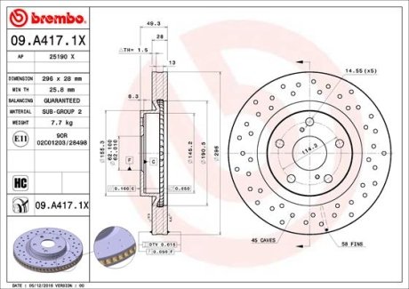 Гальмівний диск BREMBO 09.A417.1X (фото 1)