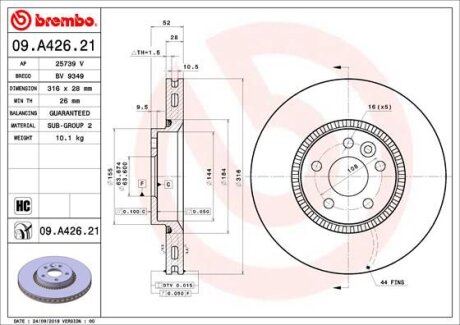 Гальмівний диск BREMBO 09A42621