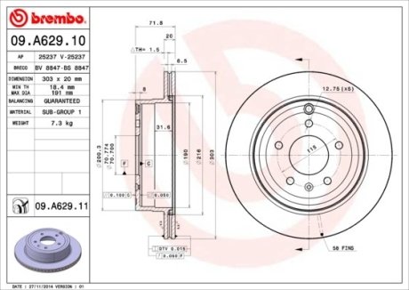 Диск тормозной BREMBO 09.A629.11