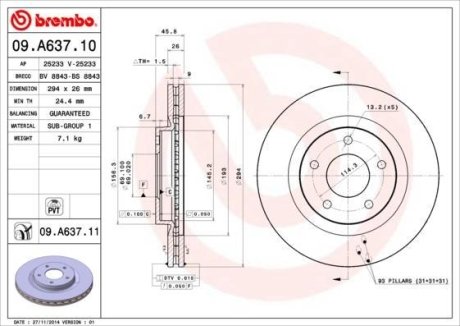 Диск тормозной BREMBO 09.A637.10