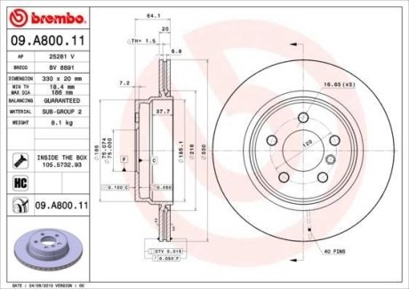 Гальмівний диск BREMBO 09.A800.11