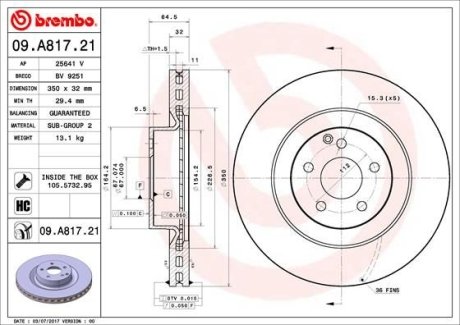 Тормозной диск BREMBO 09.A817.21