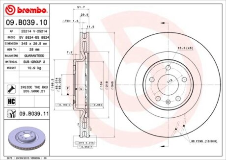 Гальмівний диск BREMBO 09B03911