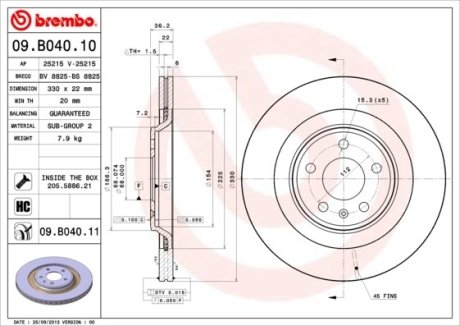 Диск тормозной BREMBO 09.B040.11