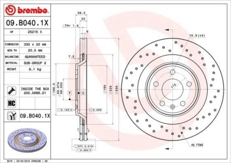 Тормозной диск BREMBO 09.B040.1X