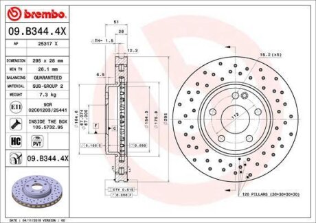 Гальмівний диск BREMBO 09B3444X