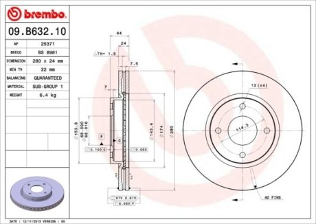 Тормозной диск BREMBO 09.B632.10