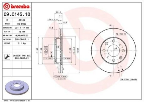 Тормозной диск BREMBO 09.C145.10