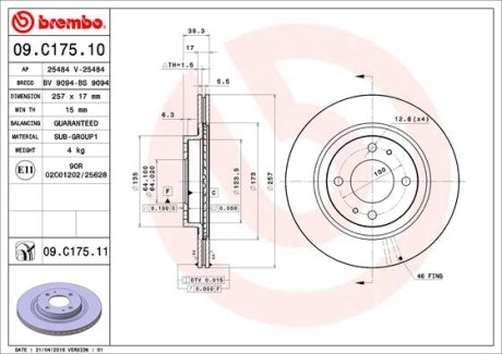 Brake disk BREMBO 09.C175.11