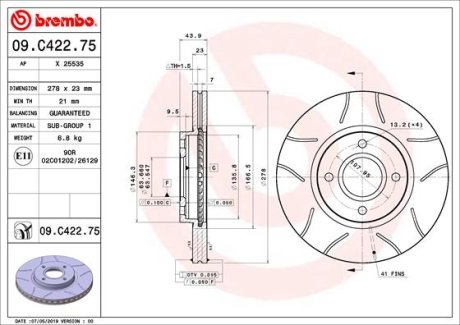 Тормозной диск BREMBO 09.C422.75