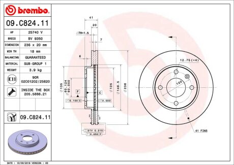 Гальмівний диск BREMBO 09C82411