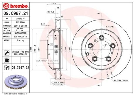 Диск тормозной BREMBO 09.C987.21