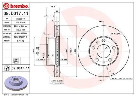 Диск тормозной BREMBO 09.D017.11