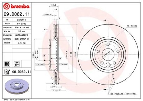 Тормозной диск BREMBO 09.D062.11