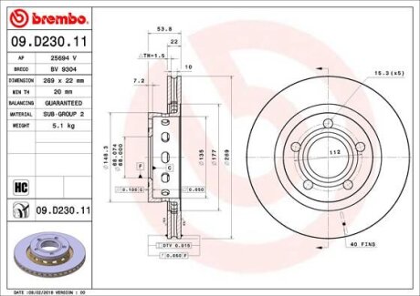 Гальмівний диск BREMBO 09D23011