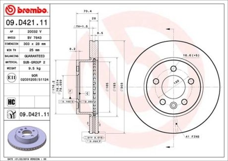 Тормозной диск BREMBO 09.D421.11