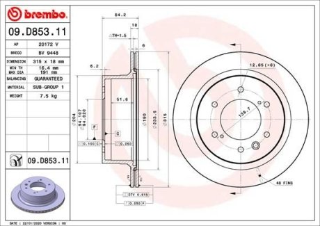 Диск гальмівний BREMBO 09.D853.11