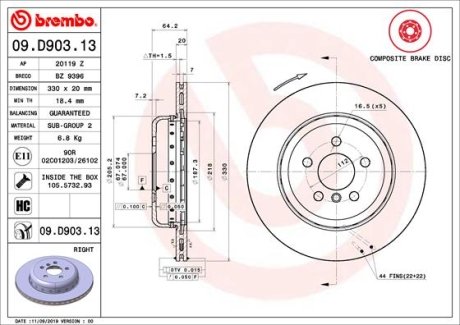 Диск тормозной BREMBO 09.D903.13