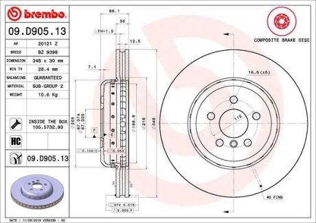 Диск тормозной BREMBO 09.D905.13