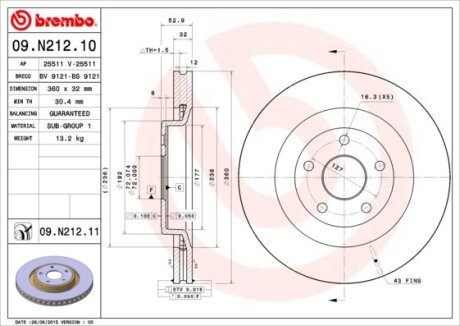Гальмівний диск BREMBO 09N21211