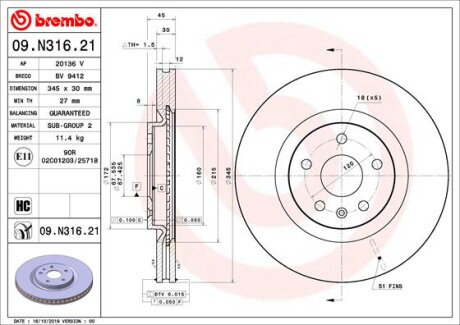 Гальмівний диск BREMBO 09N31621