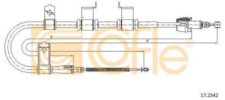 Трос ручного тормоза зад. Gets 5doors 03- Л. (барабан/крім CRDi) (1610/1363) COFLE 17.2542