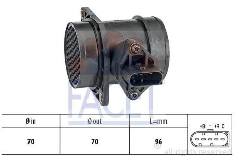 Витратомір повітря (5конт.) AUDI A4/ A6/SKODA OCTAVIA 1.6/1.8T 96-10 (10.1439) FACET 101439