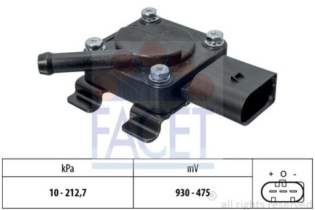 Датчик давления выхлопных газов BMW 1/3/5/7/X3/X5 2.0-4.5 d 02-> (10.3312) FACET 103312